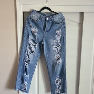 Distressed High-Rise Women’s Jeans - Light Blue